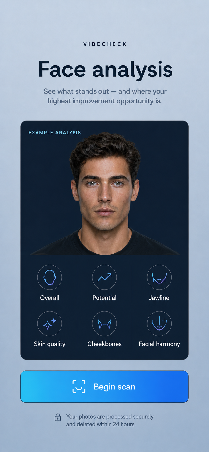 VibeCheck face analysis start screen